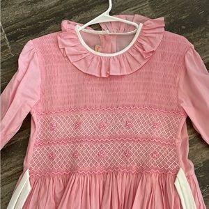 Women’s hand smocked embroidered pink long sleeve dress